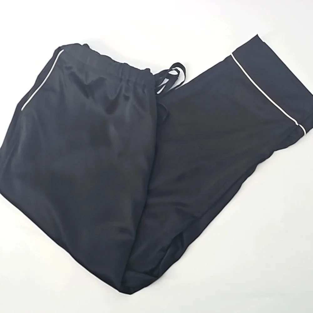 Express Satiny Loungewear Pajama‎ Pants w Drawstring Waist Front Pockets Black